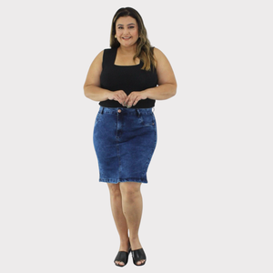 Saia Secretaria Feminina Plus Size Jeans - 2805