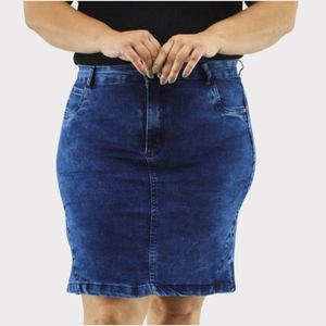 Saia Secretaria Feminina Plus Size Jeans - 2805