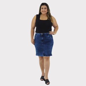 Saia Secretaria Feminina Plus Size Jeans - 2805