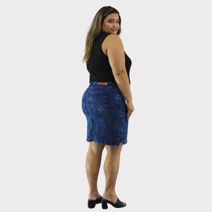 Saia Secretaria Feminina Plus Size Jeans - 2805