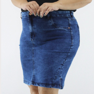 Saia Secretaria Feminina Plus Size Jeans - 2805