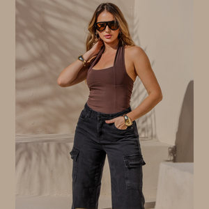 Calça Wide Cargo Feminina Jeans - 2916