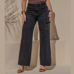 Calça Wide Cargo Feminina Jeans - 2916