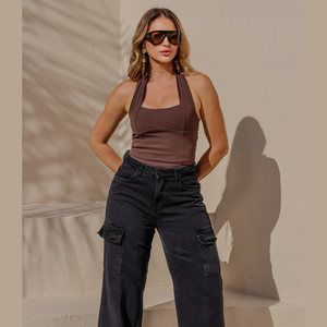 Calça Wide Cargo Feminina Jeans - 2916