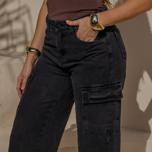 Calça Wide Cargo Feminina Jeans - 2916