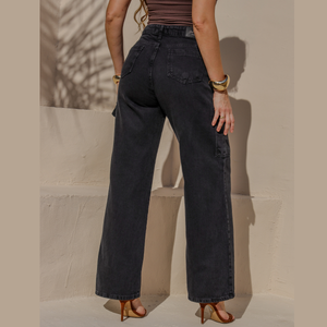 Calça Wide Cargo Feminina Jeans - 2916
