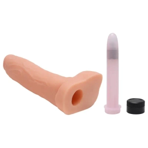 Pênis Realístico Com Escroto e Vibrador Em Cyberskin 19 x 3,8 Cm