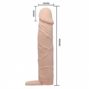 Capa Peniana Extensora Cyberskin Com Anel Para Escroto 18 x 3,6 Cm