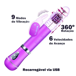 Vibrador Rotativo 360º de Coelho - Roxo - Recarregável
