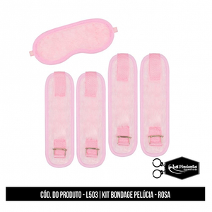 KIT BONDAGE - ALGEMAS E TORNOZELEIRAS COM TIRAS PARA AMARRAR E VENDA PELÚCIA ROSA