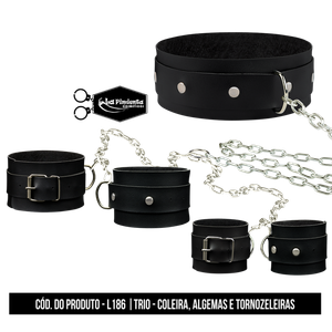 TRIO – ALGEMA, COLEIRA E TORNOZELEIRA COM CORRENTE