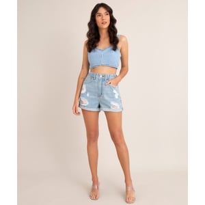 Short Jeans Mom Cintura Super Alta Clock House