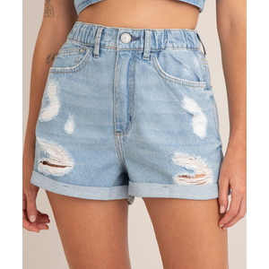 Short Jeans Mom Cintura Super Alta Clock House
