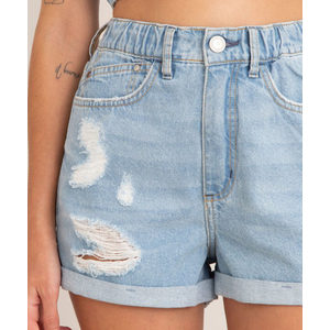 Short Jeans Mom Cintura Super Alta Clock House