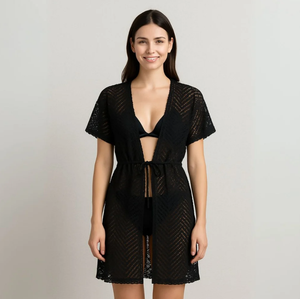 Saída De Praia Kimôno Em Renda Com Abertura Frontal Pink Lingerie