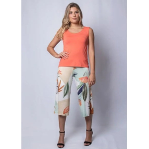 Calça Pantacourt Folhas Pau a Pique