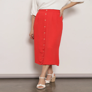 Saia Midi Básica em Linho Cru Pau a Pique
