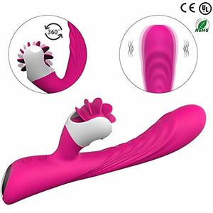 VIBRADOR DUPLO  PARA O PONTO G  E ESTIMULO CLITORIANO COM FORMATO DE LINGUA ROTATIVO RECARREGÁVEL - NYMPH