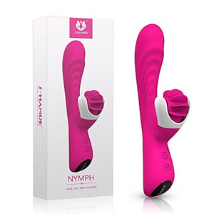 VIBRADOR DUPLO  PARA O PONTO G  E ESTIMULO CLITORIANO COM FORMATO DE LINGUA ROTATIVO RECARREGÁVEL - NYMPH