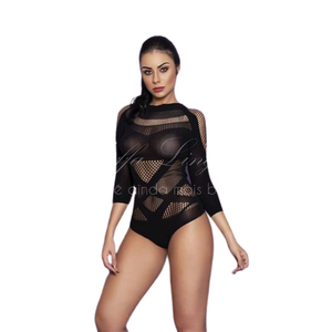BODY COM MANGA LONGA / DETALHES EM TULE E ARRASTÃO.