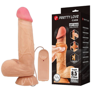 PÊNIS REALÍSTICO EM CYBER COM DUPLA CAMADA  COM VIBRO CASS 22 X4,6 cm COR BEGE
