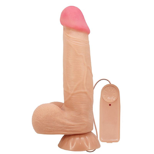 PÊNIS REALÍSTICO EM CYBER COM DUPLA CAMADA  COM VIBRO CASS 22 X4,6 cm COR BEGE