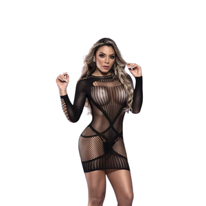 MINI VESTIDO SENSUAL COM MANGAS E DECOTE NAS COSTAS;Cor:Preto