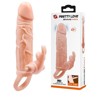 CAPA PENIANA  EXTENSORA  EM CYBER COM ALÇA TESTICULAR  E 10 VIBRAÇÕES - BRAVE MAN / PRETTY LOVE / 17 X 4 CM