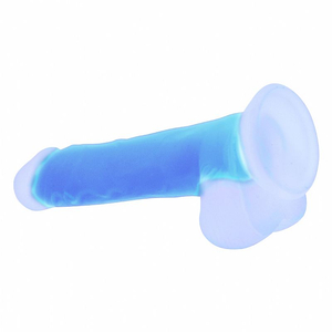 PÊNIS FLORESCENTE  / LUZ NEGRA / EM JELLY / COM TESTICULO E VENTOSA / LOVE TOY/  19 X  3,5 CM