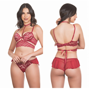 CONJUNTO RENDA E TULE COM ACESSÓRIO SENSUAL