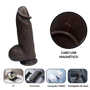 PÊNIS REALÍSTICO EM SILICONE COM VAI E VEM, AQUECIMENTO  E CONTROLE - 22 X 5 CM