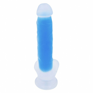 PÊNIS FLORESCENTE / LUZ NEGRA / EM JELLY / COM TESTICULO E VENTOSA / LOVE TOY/  25 X  4,6 CM / 6617