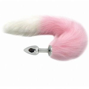 PLUG ANAL EM AÇO COM RABO CAUDA RAPOSA 35 CM  Tamanho:P;Cor:Rosa e Branco