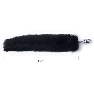 PLUG ANAL EM AÇO COM RABO CAUDA RAPOSA 40 CM  Tamanho:P;Cor Preto