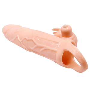 CAPA PENIANA  EXTENSORA  EM CYBER COM ALÇA TESTICULAR  E 10 VIBRAÇÕES - BRAVE MAN / PRETTY LOVE / 17 X 4 CM