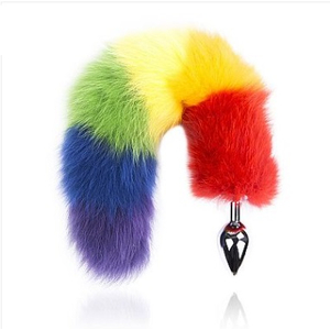 PLUG ANAL EM AÇO COM RABO CAUDA RAPOSA 40 CM Tamanho:M; Cor:Colorido