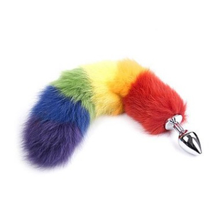 PLUG ANAL EM AÇO COM RABO CAUDA RAPOSA 40 CM Tamanho:M; Cor:Colorido