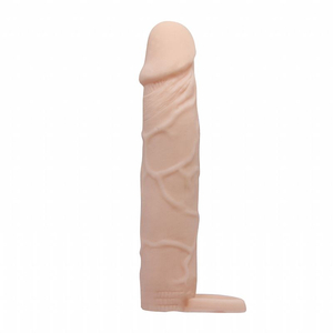 CAPA PENIANA  EXTENSORA  EM CYBER COM ALÇA TESTICULAR - PENIS SLEEVE / PRETTY LOVE /18 X 3,6 CM