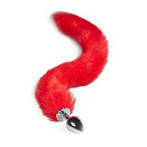 PLUG ANAL EM AÇO COM RABO CAUDA RAPOSA 40 CM Tamanho:M; Cor:VERMELHO