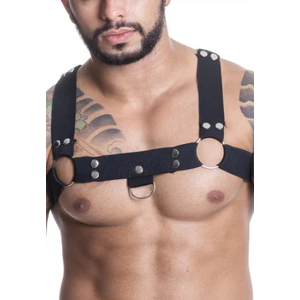 HARNESS ELASTICO PRETO COM ILHOS E ARGOLA DE METAL HE001P