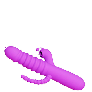 Vibrador recarregável Vai e Vem Com Estimulador Clitoriano e Penetrador Anal Escalonado-VR-073