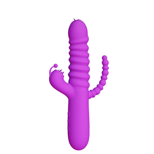 Vibrador recarregável Vai e Vem Com Estimulador Clitoriano e Penetrador Anal Escalonado-VR-073