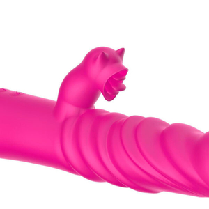 Vibrador Recarregável Vai e Vem Com Estimulador Clitoriano e Penetrador Com Bullet Gatinho-VR-074