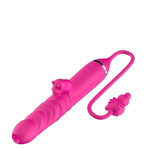 Vibrador Recarregável Vai e Vem Com Estimulador Clitoriano e Penetrador Com Bullet Gatinho-VR-074