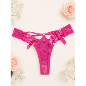 Tanga fitas de cetim rosa (pink)-BI-0100