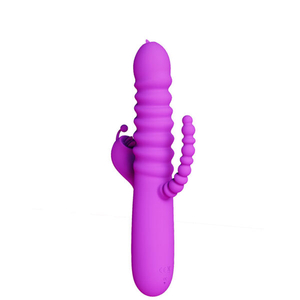 Vibrador recarregável Vai e Vem Com Estimulador Clitoriano e Penetrador Anal Escalonado-VR-073