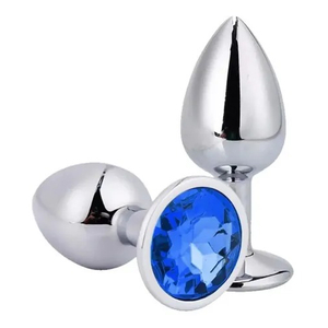 Plug Anal Cromado com Pedra Arredondada tamanho P-AP-1802 - Azul