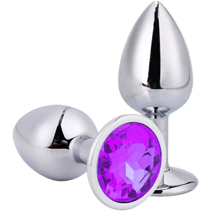 Plug Anal Cromado com Pedra Arredondada tamanho M-AP-1802M - Roxo