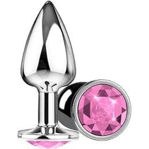 Plug Anal Cromado com Pedra Arredondada tamanho M-AP-1802M - Rosa