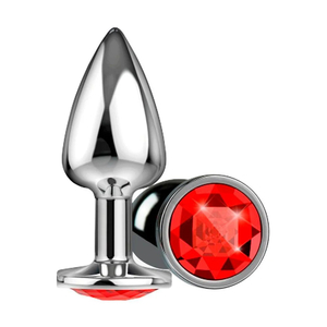 Plug Anal Cromado com Pedra Arredondada tamanho M-AP-1802M - Vermelho